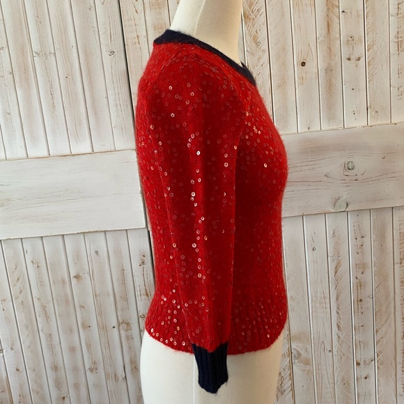 J.Crew red sparkly three-quarter sleeve sweater size XXS - Picture 2 of 4